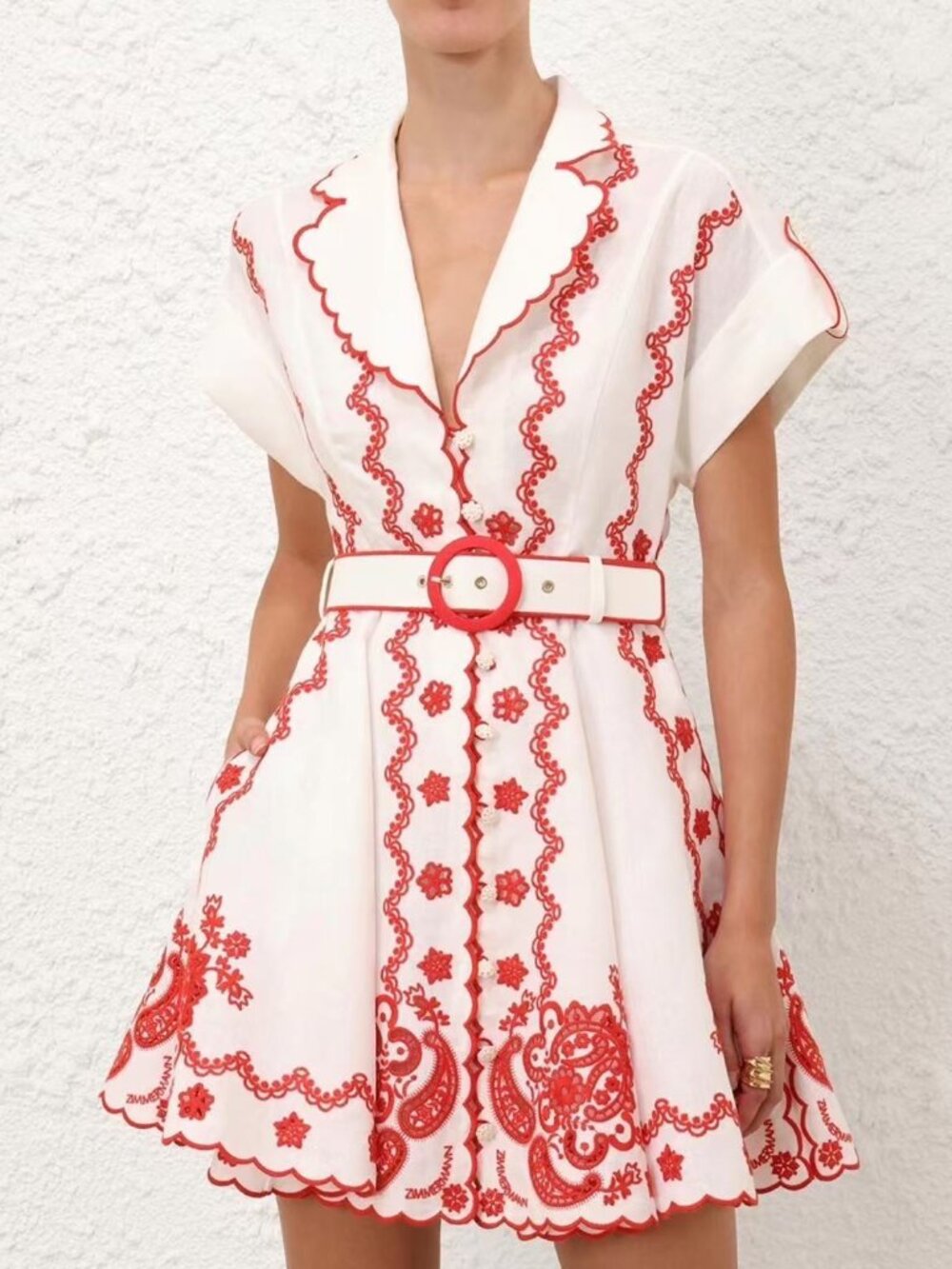 ZIMMERMANN Red Linen Dress with Belt Size 0